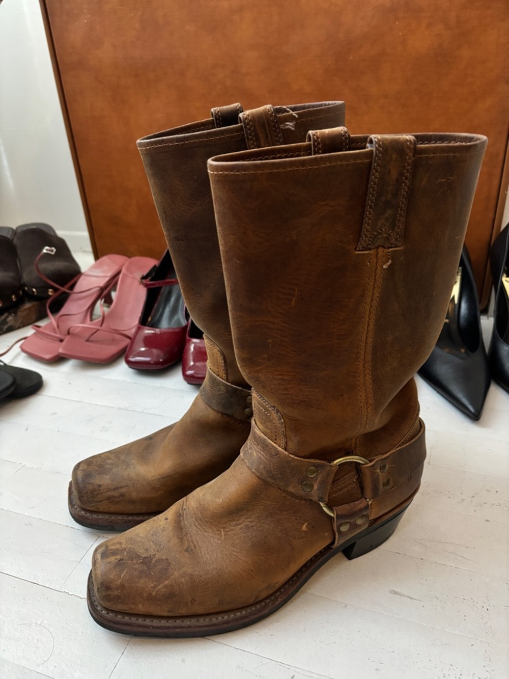 Frye Brown Leather Harness Boots